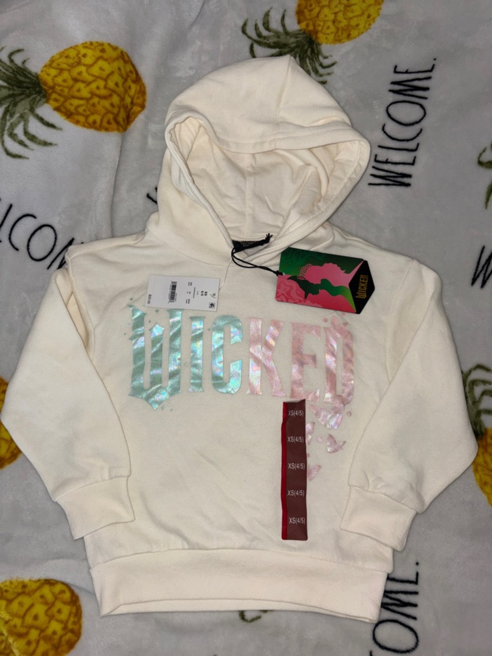 Wicked Iridescent Logo Cream Hoodie. Small 4/5